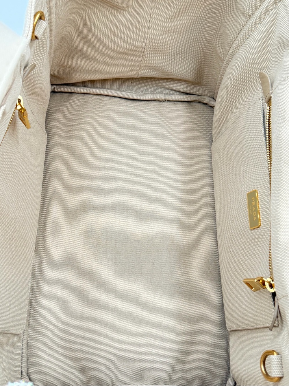 Prada Canapa Large Khaki Tote w/Dust Bag and Entrupy COA Very Good Condition - Picture 14 of 16